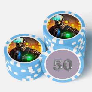 Fichas De Póquer Robot 2 chip de póker a rayas azul claro 50