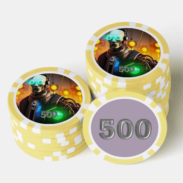 Fichas De Póquer Robot 2 chip de poker rayado amarillo 500 (Pila)