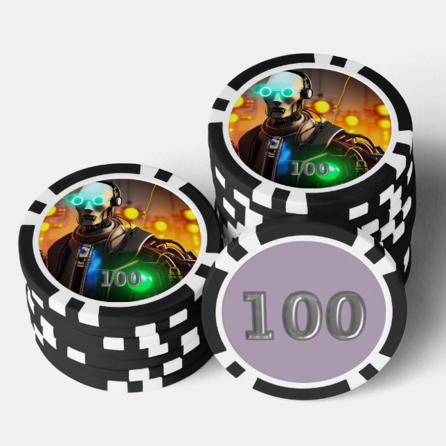 Fichas De Póquer Robot 2 chip de póker rayado negro de 100 (Pila)