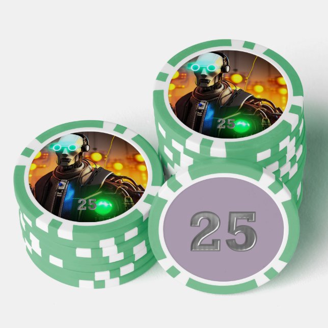 Fichas De Póquer Robot 2 green 25 striped poker chip (Pila)