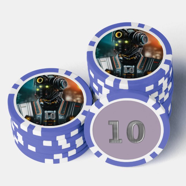 Fichas De Póquer Robot 3 chip de póker a rayas azul 10 (Pila)