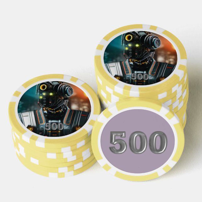 Fichas De Póquer Robot 3 chip de poker rayado amarillo 500 (Pila)