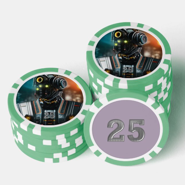 Fichas De Póquer Robot 3 green 25 striped poker chip (Pila)