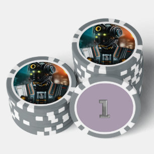 Fichas De Póquer Robot 3 grises 1 rayado chip de póker