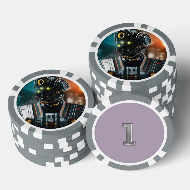 Fichas De Póquer Robot 3 grises 1 rayado chip de póker (Pila)