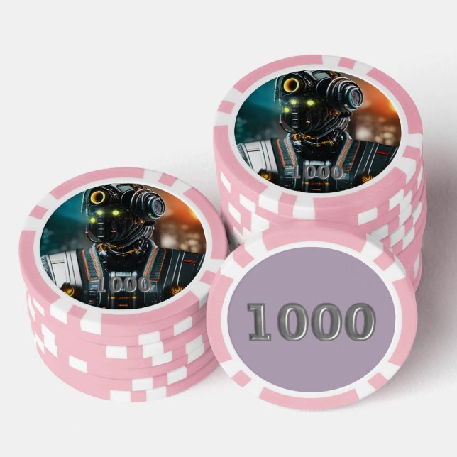 Fichas De Póquer Robot 3 pink 1000 a rayas chip de póker (Pila)