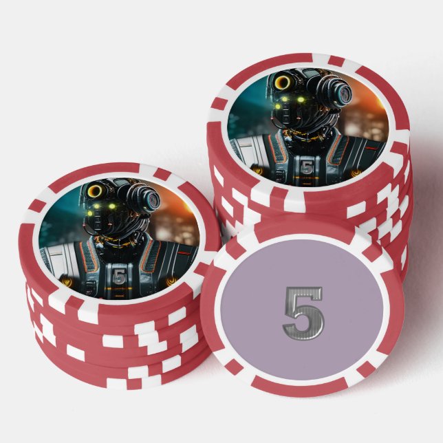 Fichas De Póquer Robot 3 red 5 a rayas chip de póker (Pila)