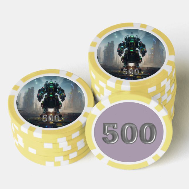 Fichas De Póquer Robot 4 chip de poker rayado amarillo 500 (Pila)