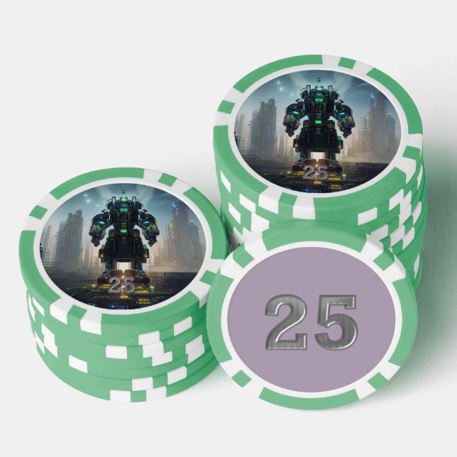 Fichas De Póquer Robot 4 green 25 striped poker chip (Pila)