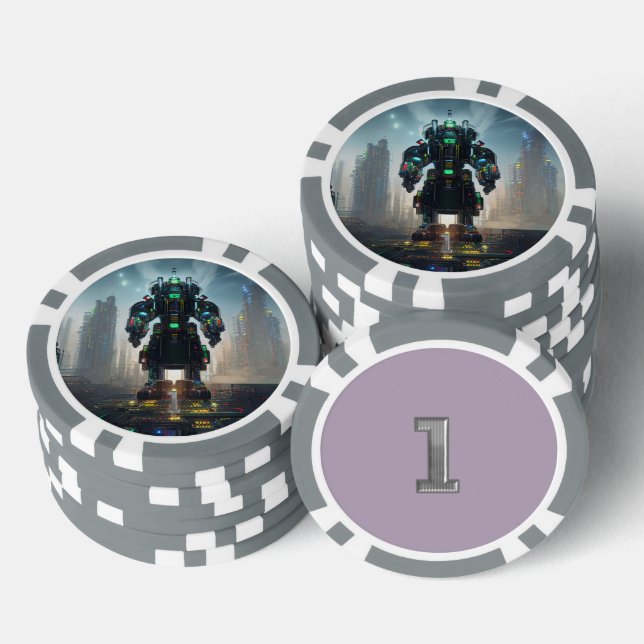 Fichas De Póquer Robot 4 grises 1 a rayas chip de póker (Pila)