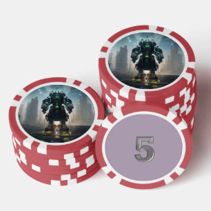 Fichas De Póquer Robot 4 red 5 a rayas chip de póker