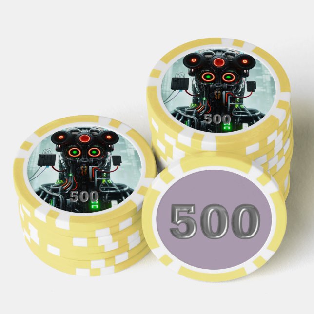 Fichas De Póquer Robot 5 chip de poker rayado amarillo 500 (Pila)