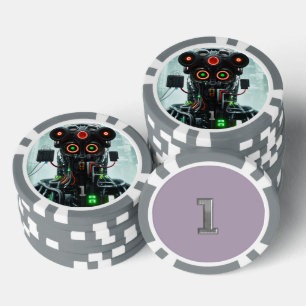 Fichas De Póquer Robot 5 grises 1 chip de póker a rayas
