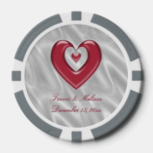 Fichas De Póquer Rojo plata corazón tu nombre matrimonio favoritos