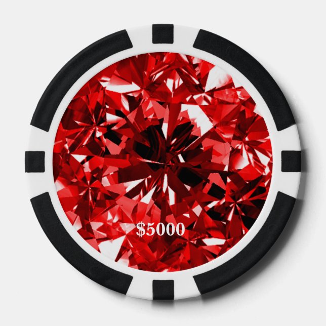Fichas De Póquer Rojo Ruby Gem Stone Clay Poker Chip Edge (Anverso)