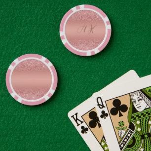 Fichas De Póquer Rosa Elegante Dorado Lujo Brillante Monograma