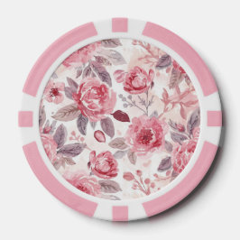 Fichas De Póquer Rosa Peonía Rosa Acuarela Floral Jardín