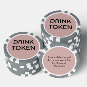 Fichas De Póquer Rosa simple de Boda recién casada de Beber Token D
