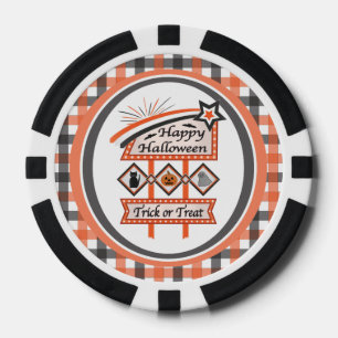 Fichas De Póquer Rótulo de Halloween retro vintage - Trick o trenza