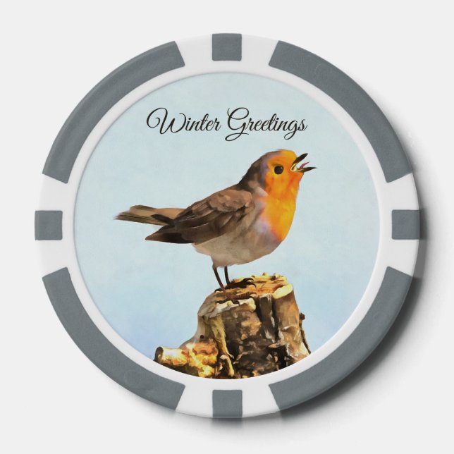 Fichas De Póquer Saludos de invierno. Robin cantando  (Anverso)