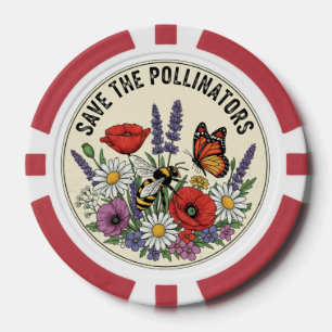 Fichas De Póquer Salva al polinizador con abeja, mariposa y flores