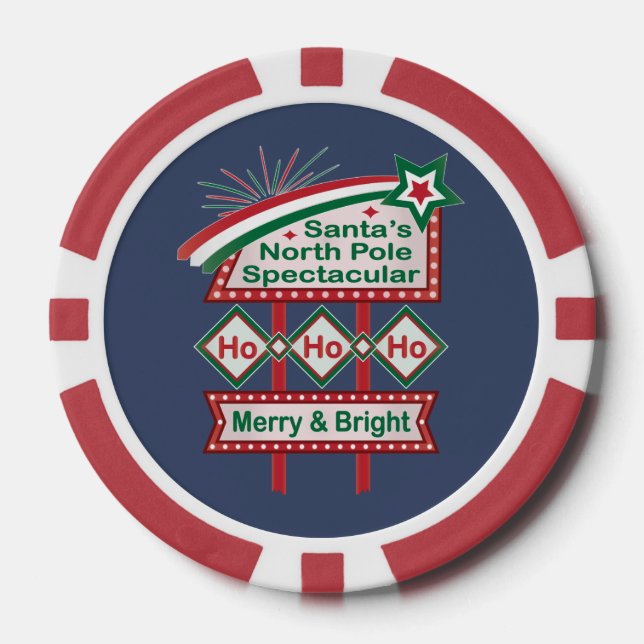 Fichas De Póquer Santa Marquee Retro - Ho Ho Merry & Bright (Anverso)