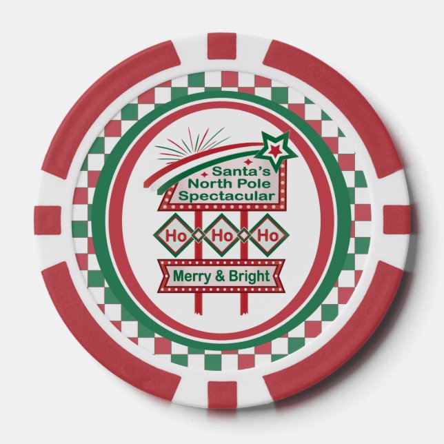 Fichas De Póquer Santa Marquee Retro - Ho Ho Merry & Bright (Anverso)