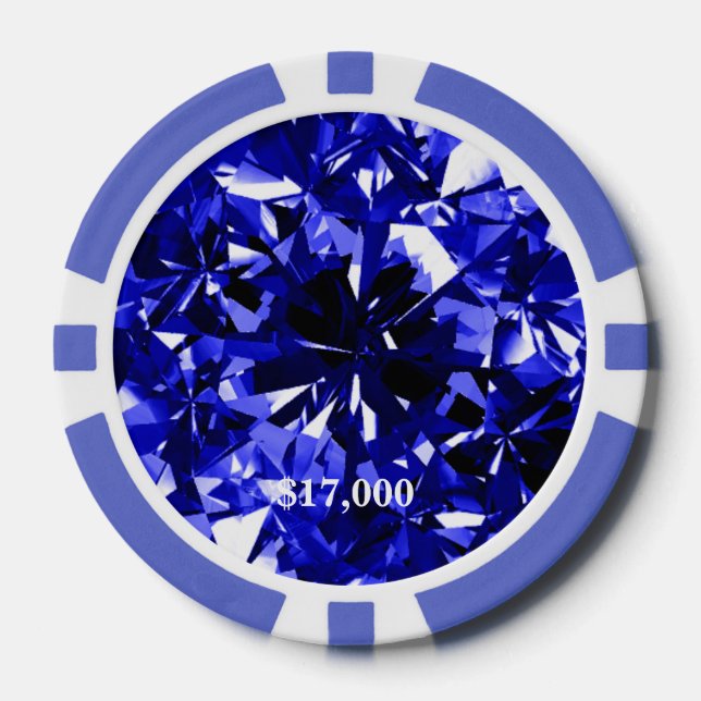 Fichas De Póquer Sapphire Blue Diamond Gem Stone Chip Stripe (Anverso)