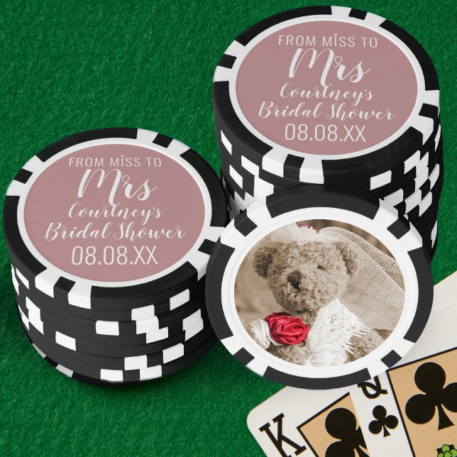 Fichas De Póquer Señorita de ducha de novia para las gotas de póque (Bridal Shower Poker Party? Need chips? Upload a photo & add your name. Get your poker game face on!)