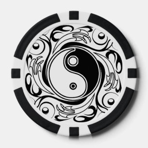 Fichas De Póquer Símbolo Yin & Yang negro y blanco estilo tatuaje