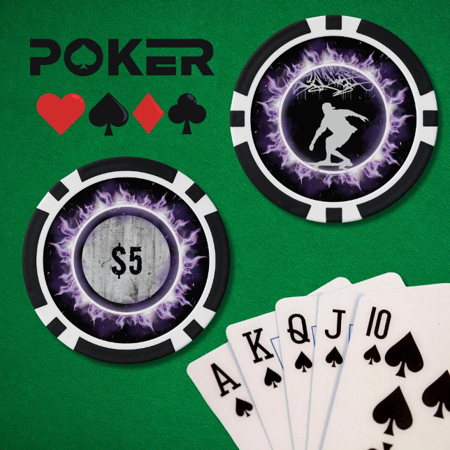 Fichas De Póquer Skateboarder estilo calle Purple Poker Juego Chip (Street Style Skateboarder Poker Game Chip)