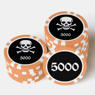Fichas De Póquer Skull n Bones naranja negro 5000 a rayas chip de p