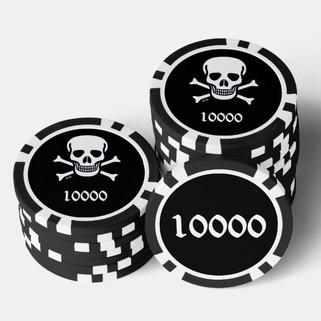 Fichas De Póquer Skull n Bones negro 10000 rayas chip de póker (Pila)