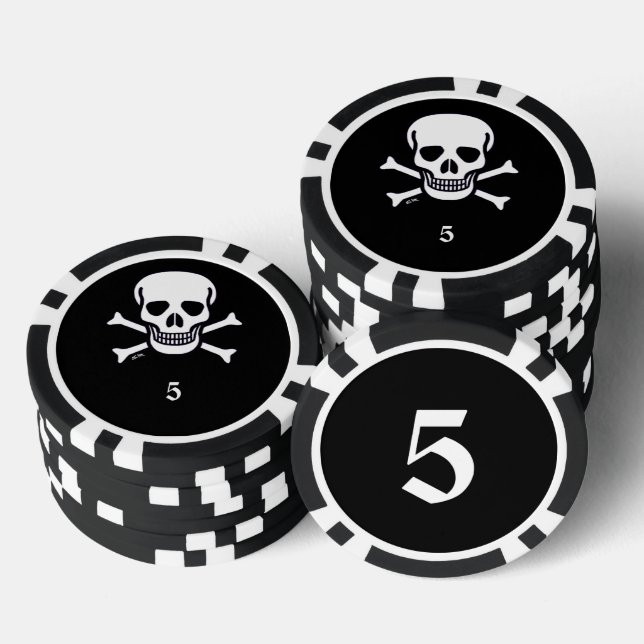Fichas De Póquer Skull n Bones negro 5 rayas chip de póker (Pila)