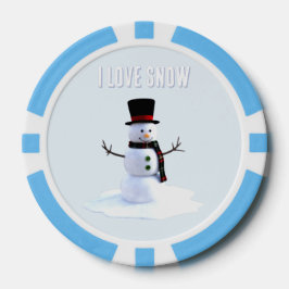 Fichas De Póquer Snowman with hat and scarf. I Love Snow