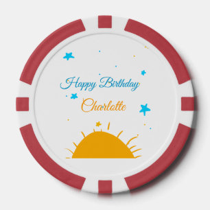 Fichas De Póquer Sol amarillo estrellas azules feliz cumpleaños agr