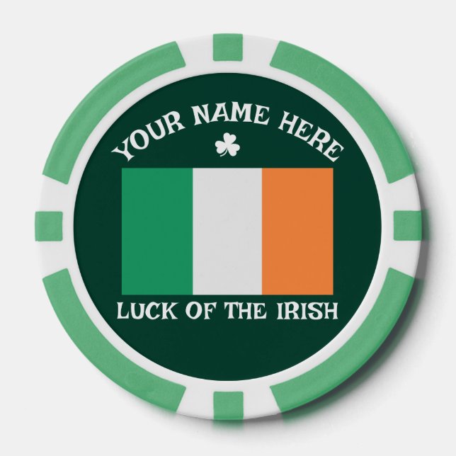 Fichas De Póquer St Patrick's Day Ireland Flag Custom Name Shamrock (Anverso)