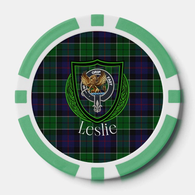 Fichas De Póquer Tartan y Cresta del Clan Escocés Leslie (Anverso)