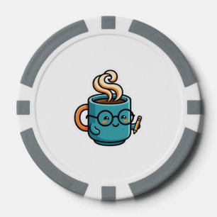 Fichas De Póquer Taza de café Kawaii linda con pegatina de gafas de