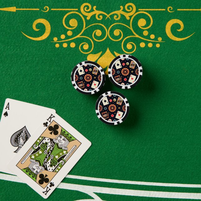 Fichas De Póquer tema de patrón de casino en negro (Mesa de póquer (pila))
