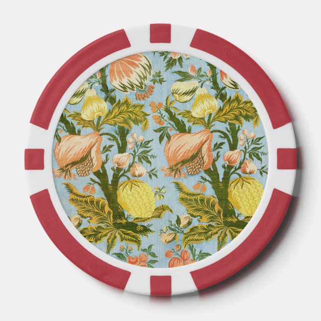 Fichas De Póquer Textil Clásico Barroco Floral Frutas Damask (Anverso)