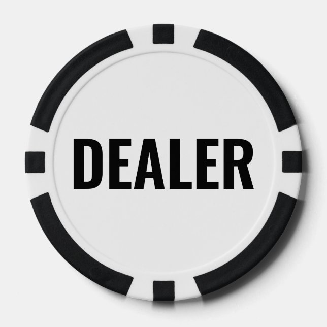 Fichas De Póquer Texto negro blanco simple del dealer (Anverso)