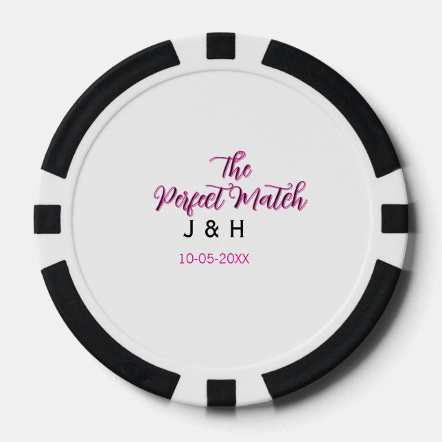 Fichas De Póquer The perfect match pink black name date wedding cou (Anverso)