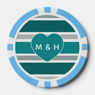 Fichas De Póquer Tiras y personalizados del corazón monograma y fic