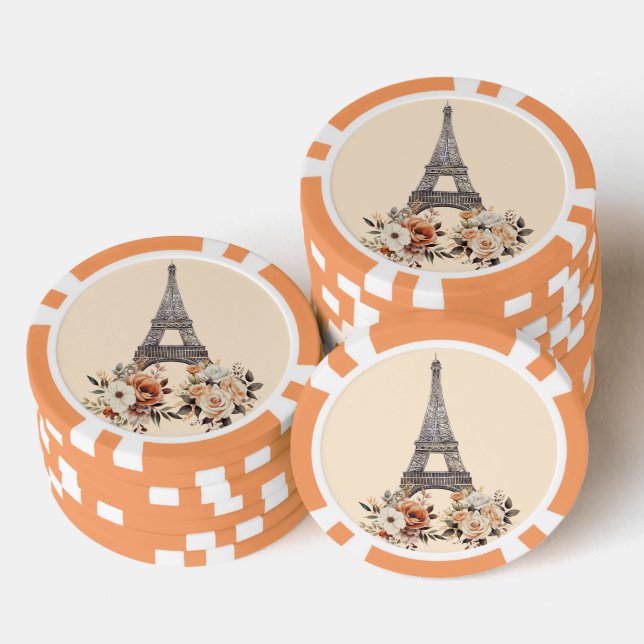 Fichas De Póquer Torre Eiffel París Francia Hermosa Floral (Pila)