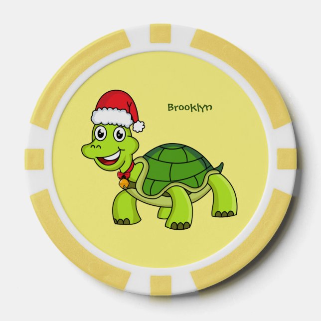 Fichas De Póquer Tortuga alegre lindo con sombrero de Santa (Anverso)