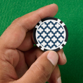 Fichas De Póquer Trellis azul blanco y naval, Entramado, Quatrefoil