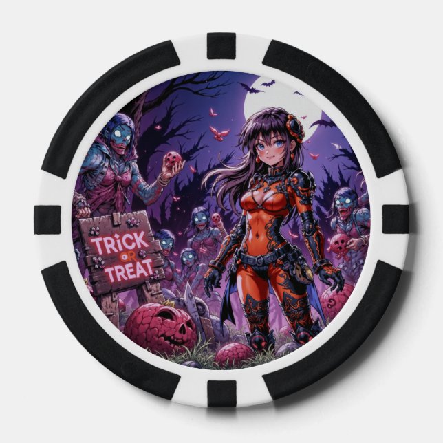 Fichas De Póquer Trick o Treat Halloween Zombis con el cerebro (Anverso)