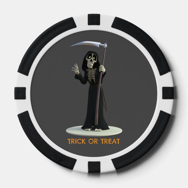 Fichas De Póquer Trick or Treat. Cartoon Grim Reaper (Anverso)