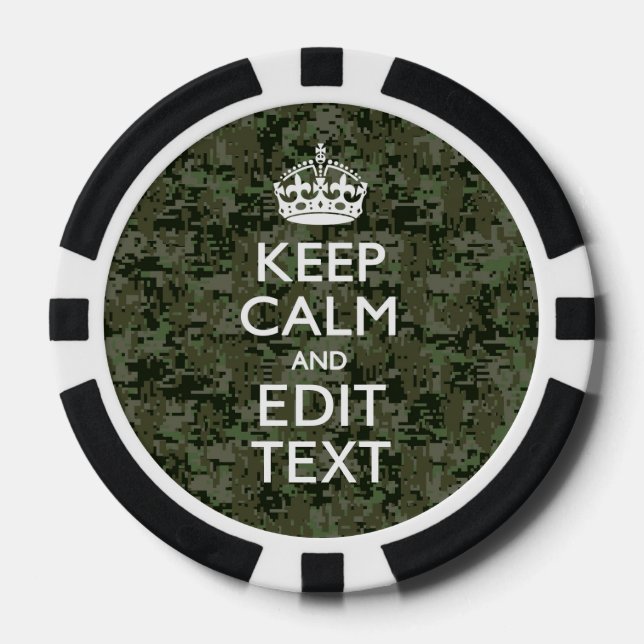Fichas De Póquer Tu texto Camuflaje Digital Olive Green Keep Calm (Anverso)